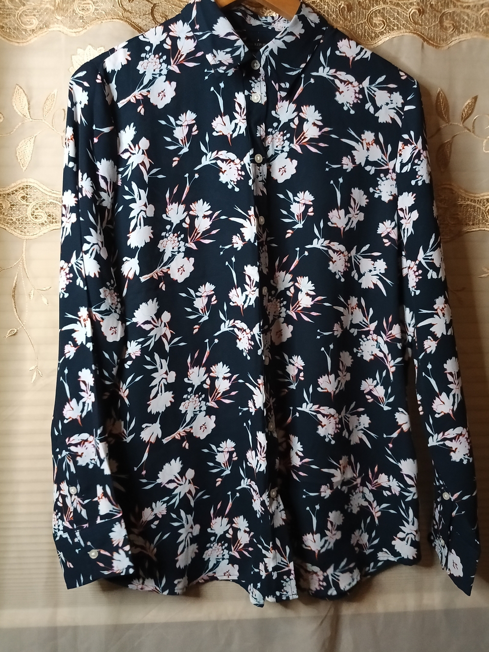 Banana Republic Navy Blue Floral Button-Up Blouse